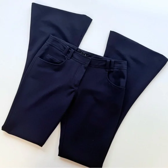 NWT Balmain Wool Twill Navy Blue Flare Trousers Size 34 FR 2 US